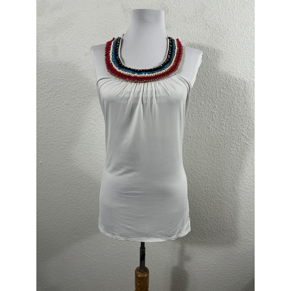 Vintage Baby Phat Shirt Womens Small White Beaded Halter Top Sleeveless Y2K